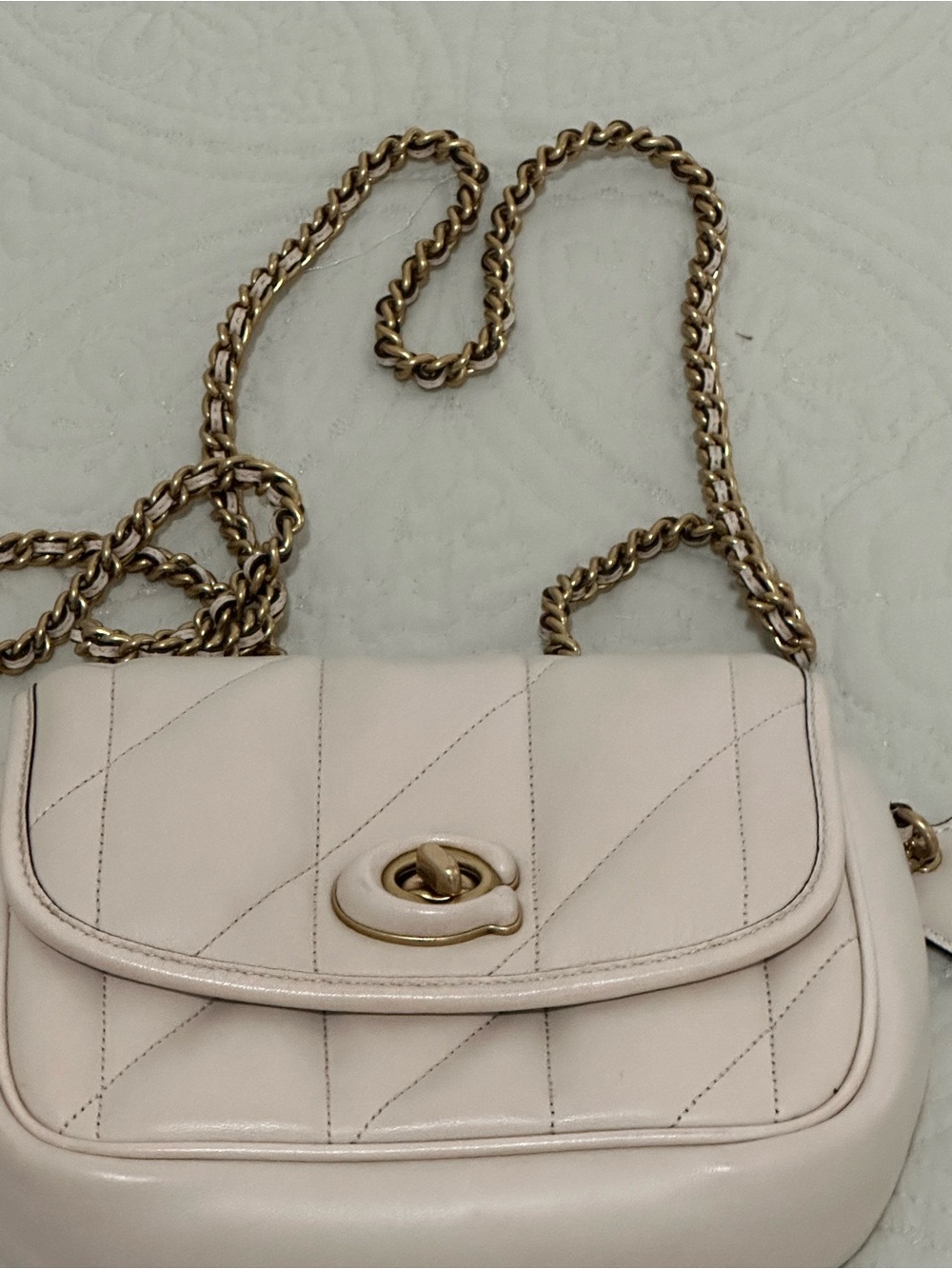 Coach Cream Quilted Chain Strap Crossbody